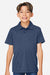 Team 365 TT51HY Youth Zone Sonic Moisture Wicking Short Sleeve Polo Shirt Heather Dark Navy Blue Model Front