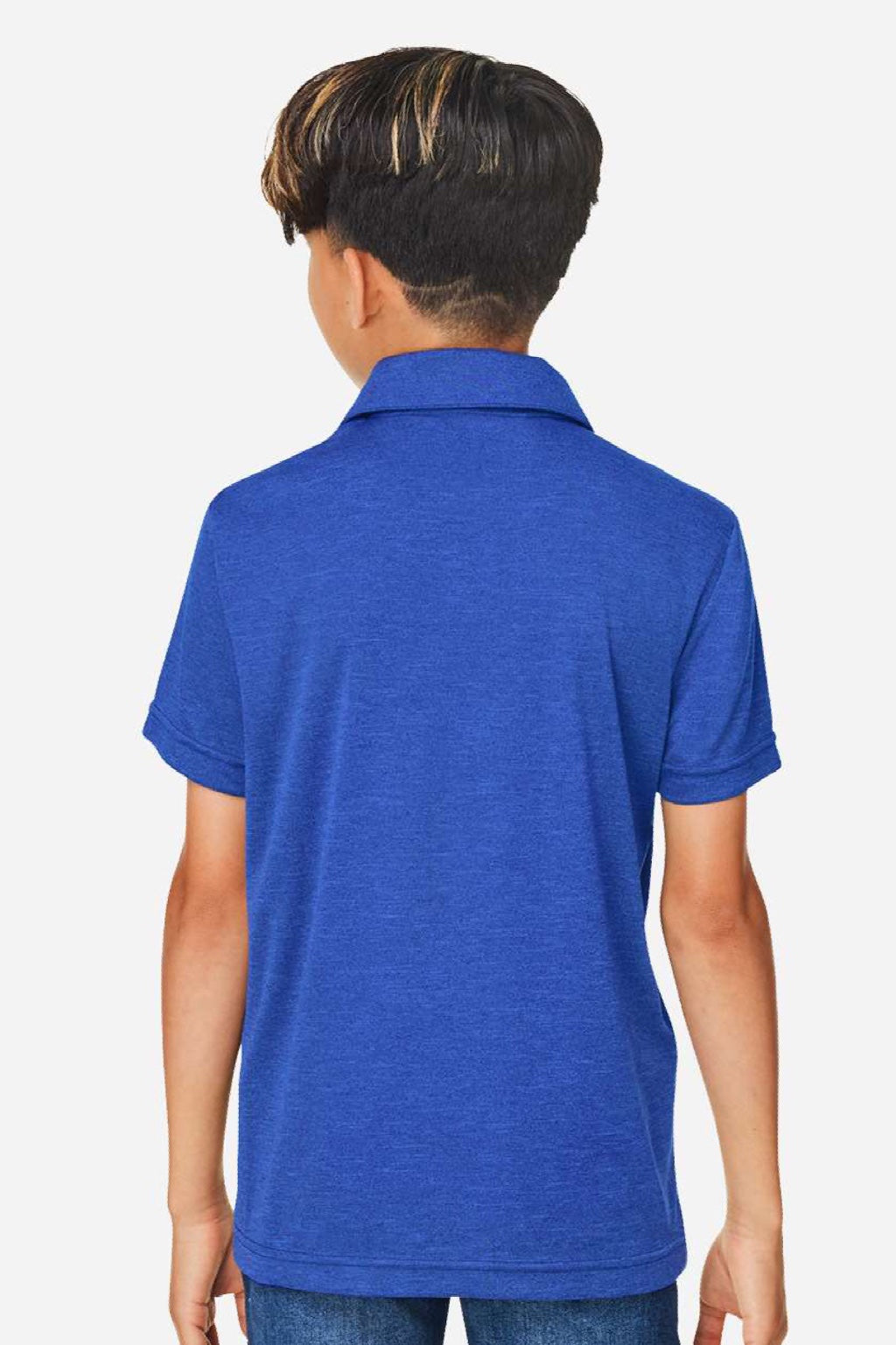 Team 365 TT51HY Youth Zone Sonic Moisture Wicking Short Sleeve Polo Shirt Heather Royal Blue Model Back