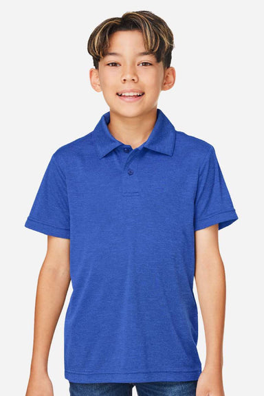 Team 365 TT51HY Youth Zone Sonic Moisture Wicking Short Sleeve Polo Shirt Heather Royal Blue Model Front
