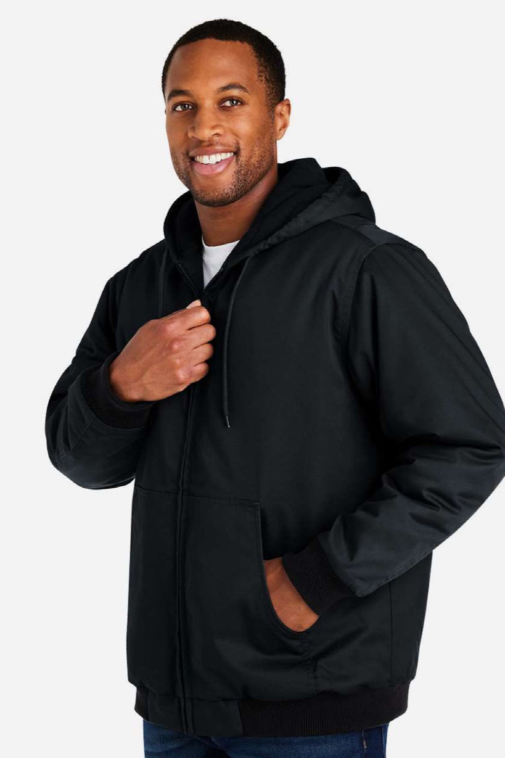 Harriton M722/M722T Mens ClimaBloc Full Zip Hooded Jacket Black Model Side