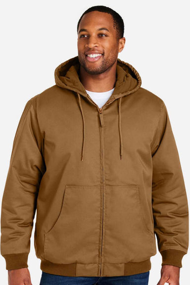 Harriton M722/M722T Mens ClimaBloc Full Zip Hooded Jacket Duck Brown Model Front