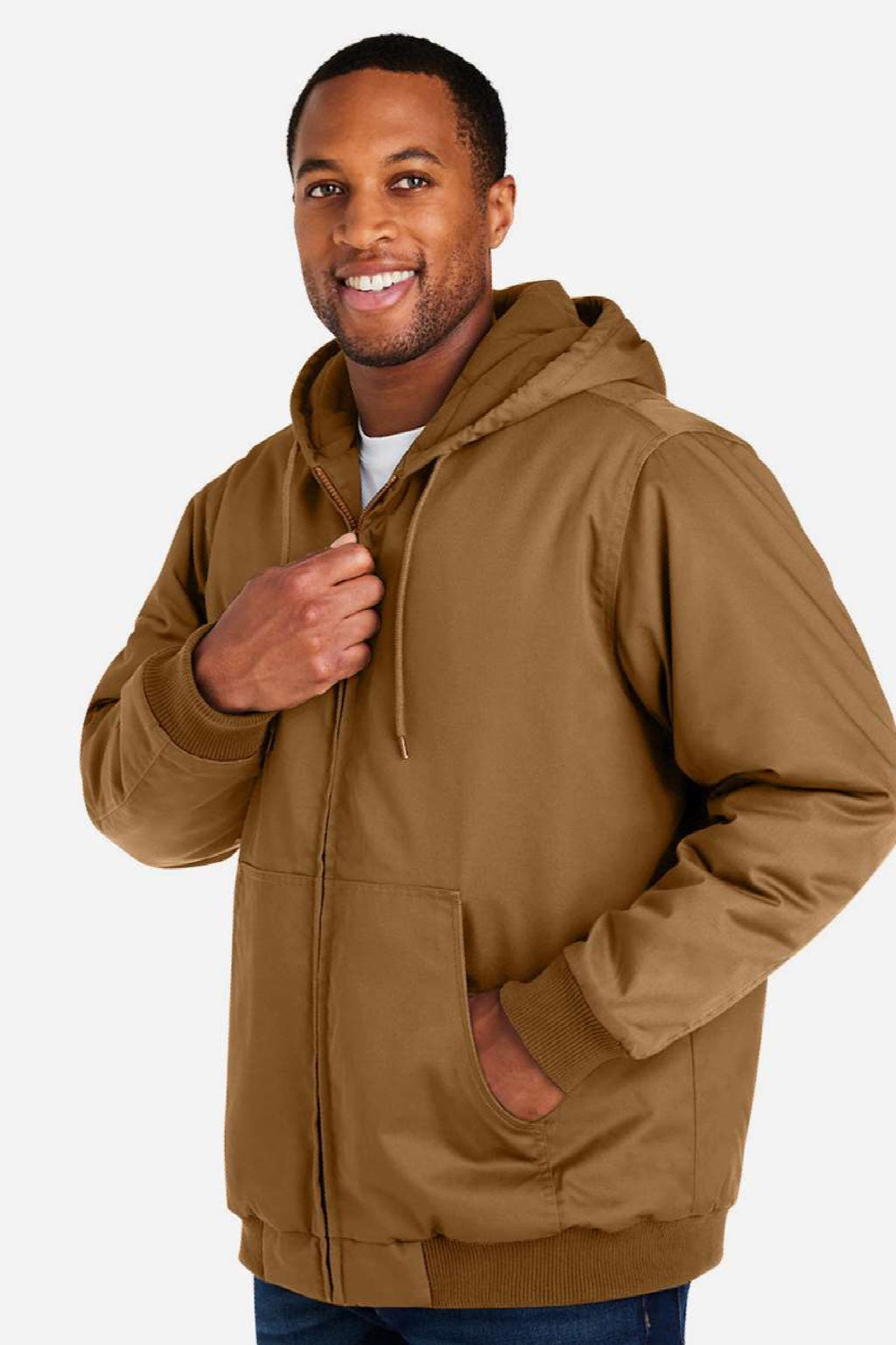 Harriton M722/M722T Mens ClimaBloc Full Zip Hooded Jacket Duck Brown Model Side