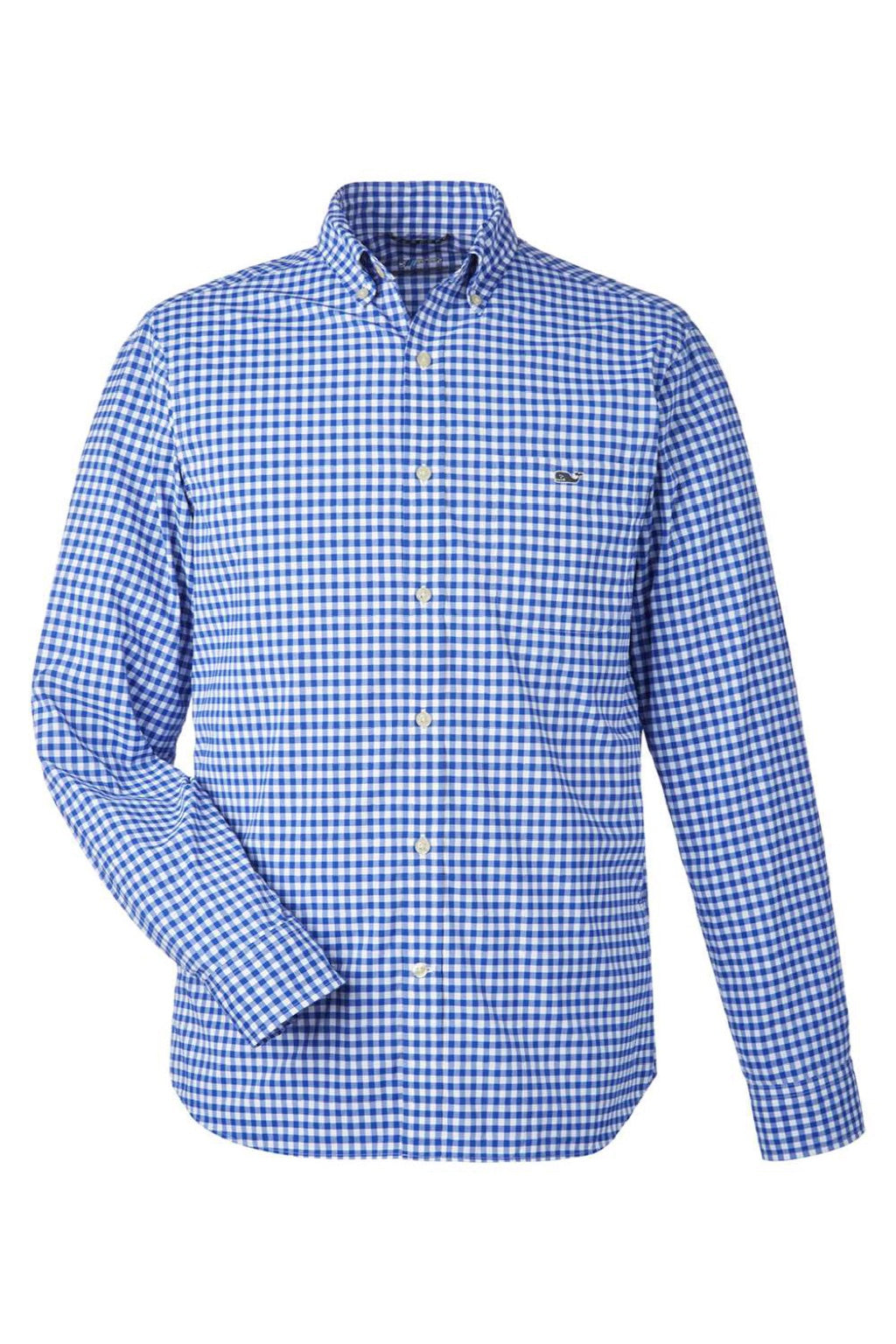 Vineyard Vines W012060 Mens On The Go Gingham Long Sleeve Button Down Shirt Martime Blue Flat Front