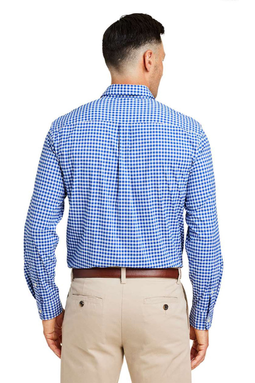 Vineyard Vines W012060 Mens On The Go Gingham Long Sleeve Button Down Shirt Martime Blue Model Back