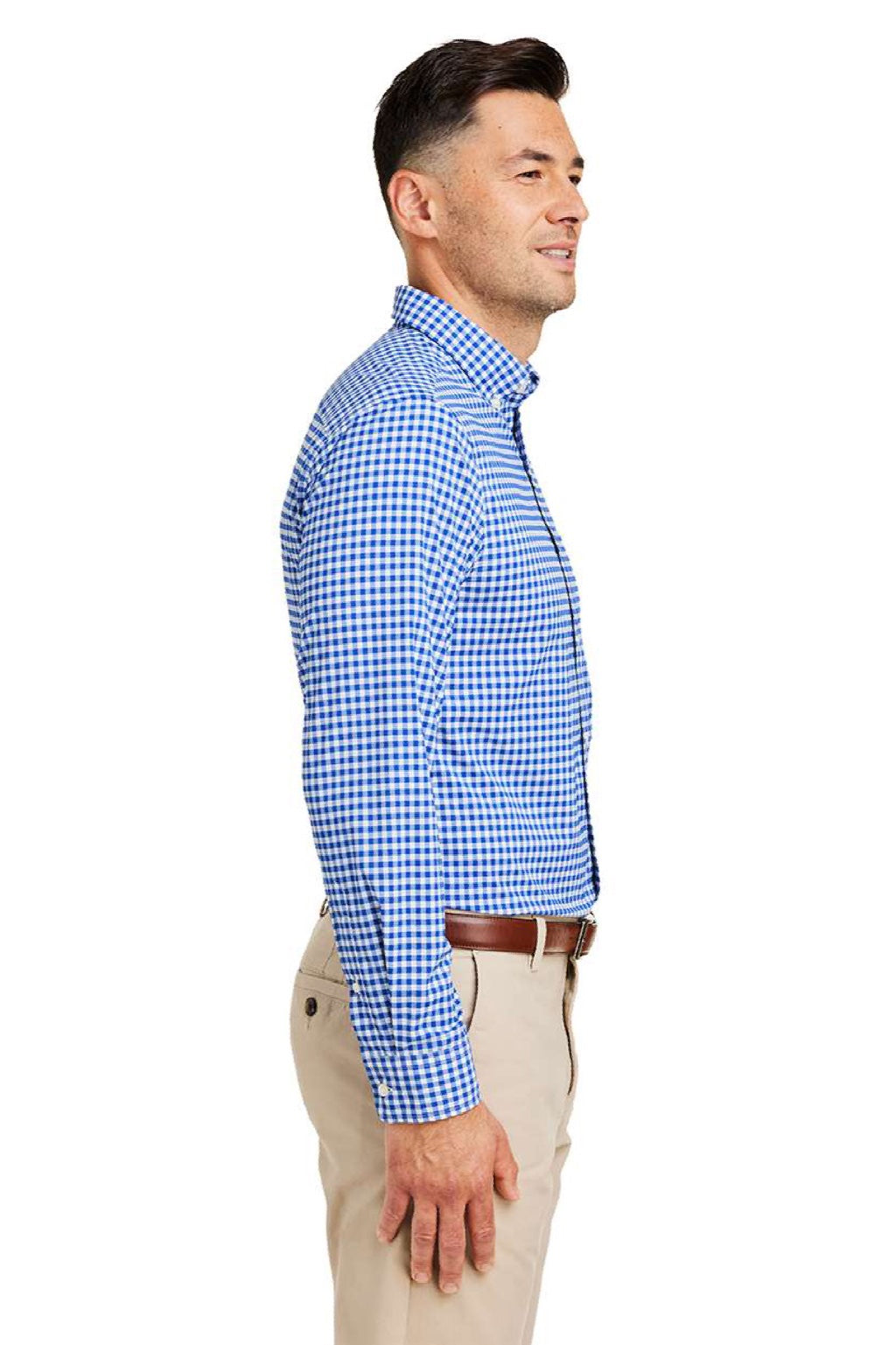 Vineyard Vines W012060 Mens On The Go Gingham Long Sleeve Button Down Shirt Martime Blue Model Side