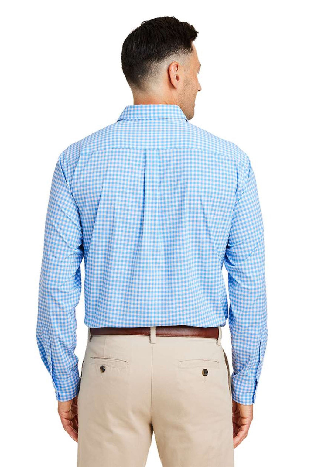 Vineyard Vines W012060 Mens On The Go Gingham Long Sleeve Button Down Shirt Ocean Breeze Blue Model Back