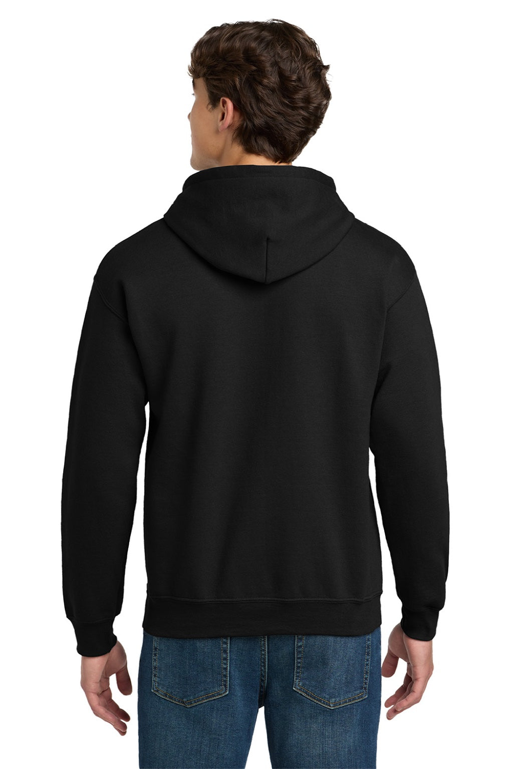 Gildan 12500 Mens DryBlend Moisture Wicking Hooded Sweatshirt Hoodie w/ Pouch Pocket Black Model Back