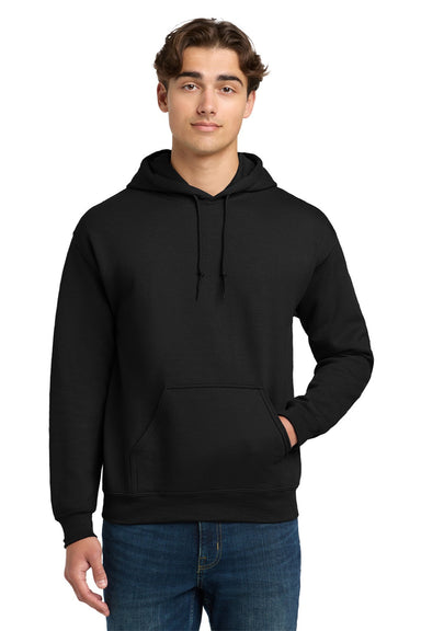 Gildan 12500 Mens DryBlend Moisture Wicking Hooded Sweatshirt Hoodie w/ Pouch Pocket Black Model Front