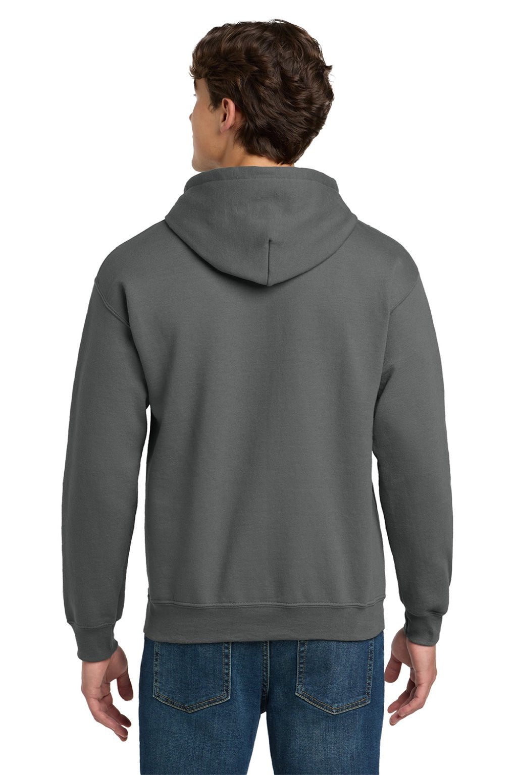 Gildan 12500 Mens DryBlend Moisture Wicking Hooded Sweatshirt Hoodie w/ Pouch Pocket Charcoal Grey Model Back