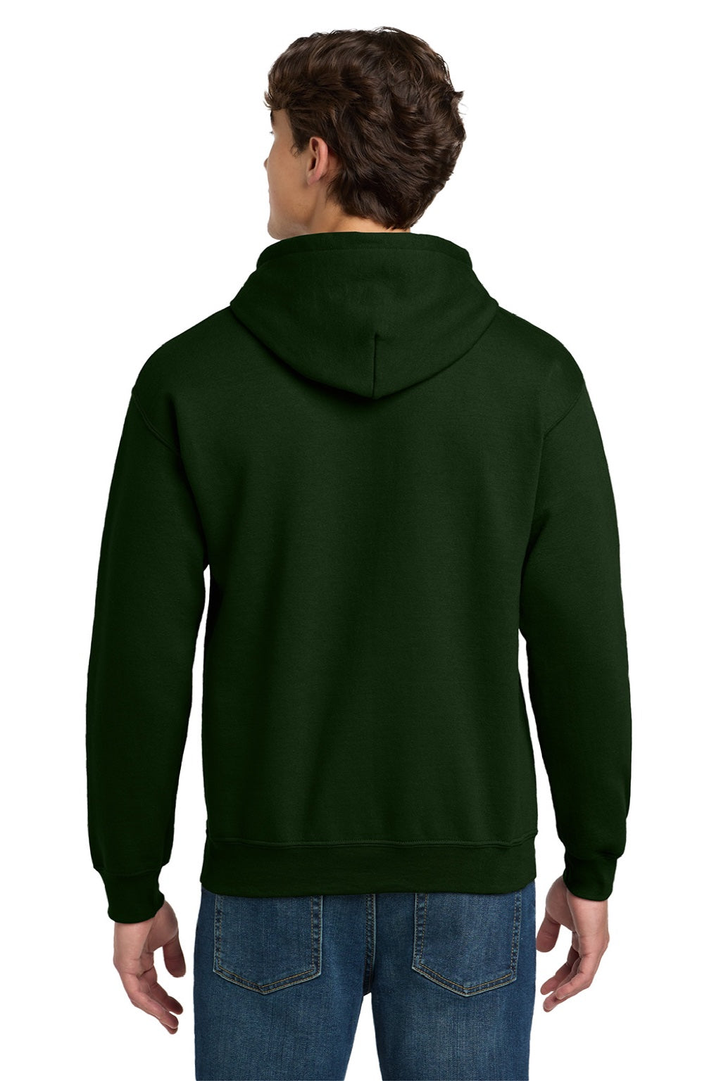 Gildan 12500 Mens DryBlend Moisture Wicking Hooded Sweatshirt Hoodie w/ Pouch Pocket Forest Green Model Back