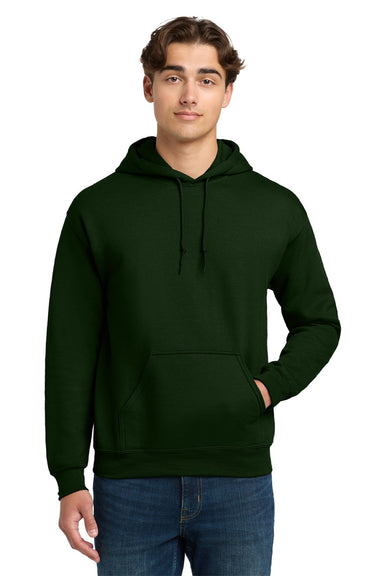 Gildan 12500 Mens DryBlend Moisture Wicking Hooded Sweatshirt Hoodie w/ Pouch Pocket Forest Green Model Front