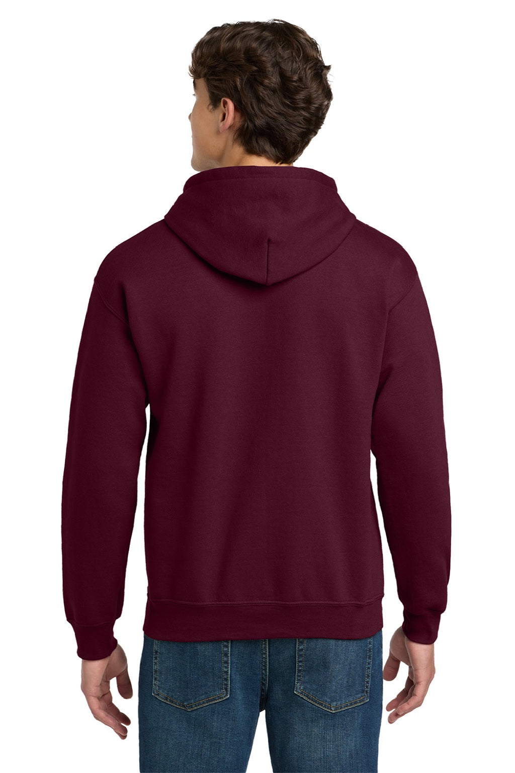 Gildan 12500 Mens DryBlend Moisture Wicking Hooded Sweatshirt Hoodie w/ Pouch Pocket Maroon Model Back