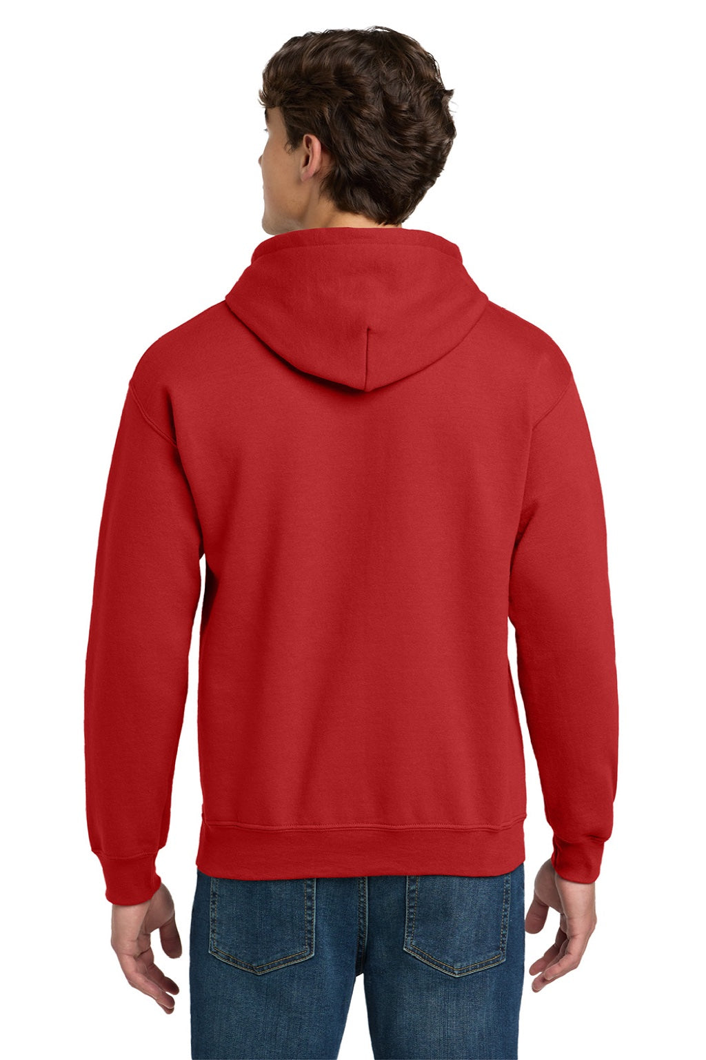 Gildan 12500 Mens DryBlend Moisture Wicking Hooded Sweatshirt Hoodie w/ Pouch Pocket Red Model Back