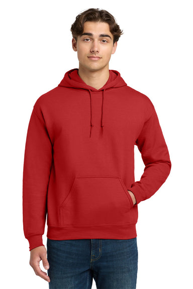 Gildan 12500 Mens DryBlend Moisture Wicking Hooded Sweatshirt Hoodie w/ Pouch Pocket Red Model Front