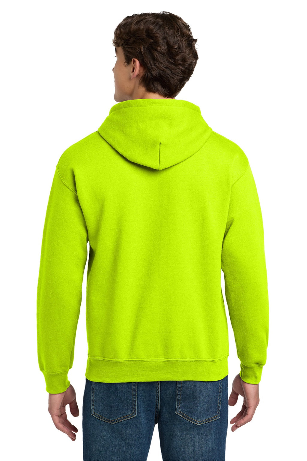 Gildan 12500 Mens DryBlend Moisture Wicking Hooded Sweatshirt Hoodie w/ Pouch Pocket Safety Green Model Back