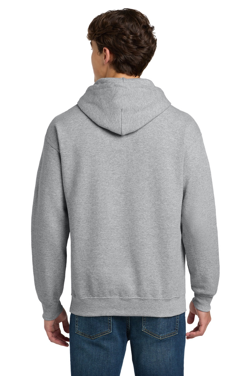 Gildan 12500 Mens DryBlend Moisture Wicking Hooded Sweatshirt Hoodie w/ Pouch Pocket Sport Grey Model Back