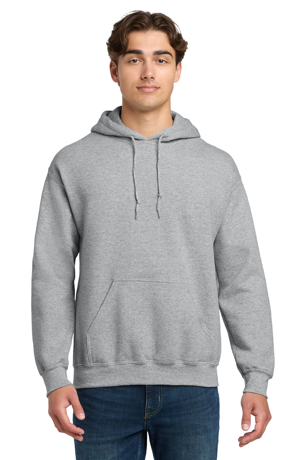 Gildan 12500 Mens DryBlend Moisture Wicking Hooded Sweatshirt Hoodie w/ Pouch Pocket Sport Grey Model Front