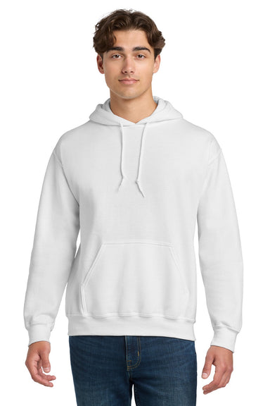 Gildan 12500 Mens DryBlend Moisture Wicking Hooded Sweatshirt Hoodie w/ Pouch Pocket White Model Front
