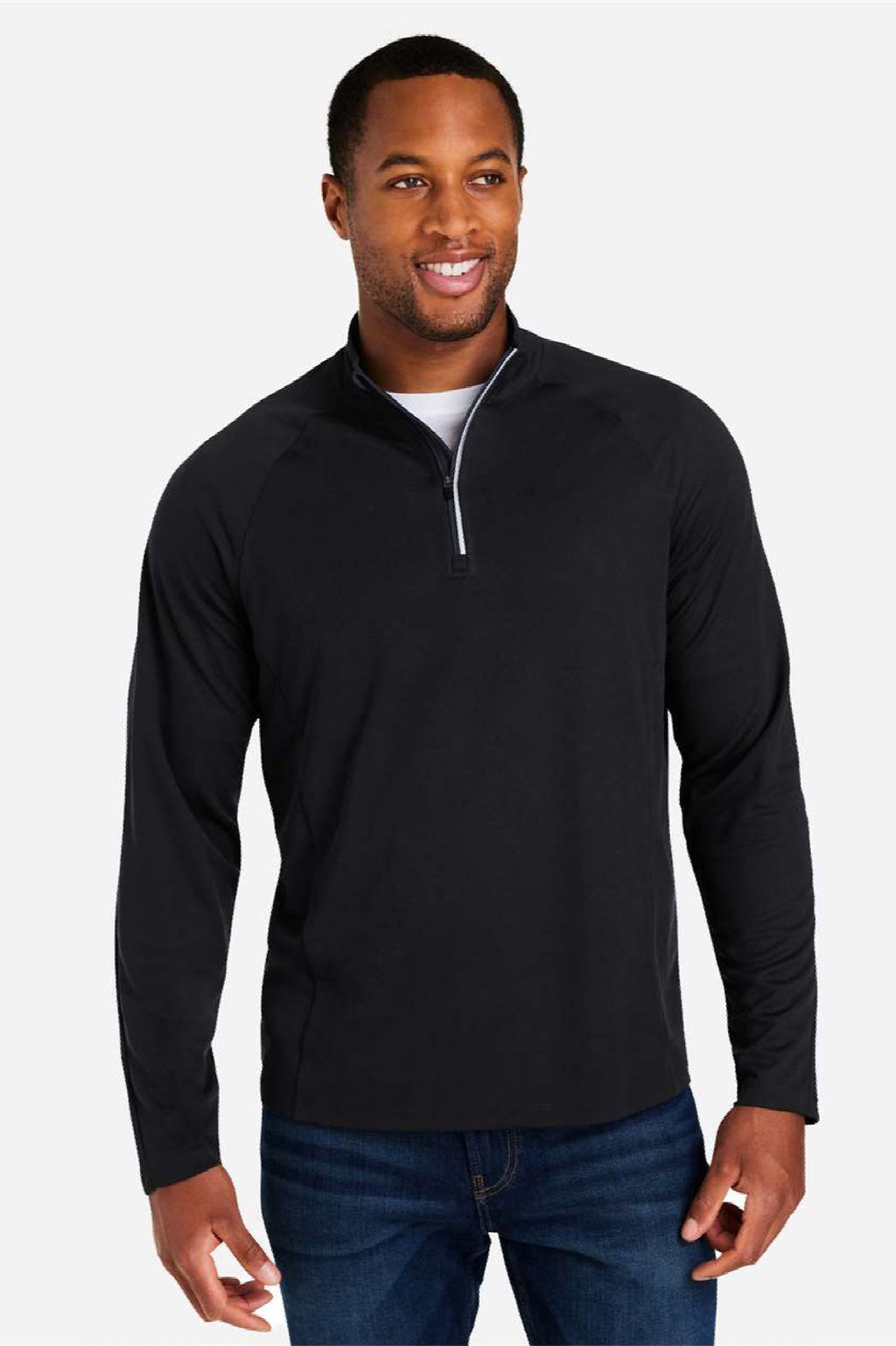 Core 365 CE418 Mens Origin Performance Pique 1/4 Zip Sweatshirt Black/Carbon Grey Model Front