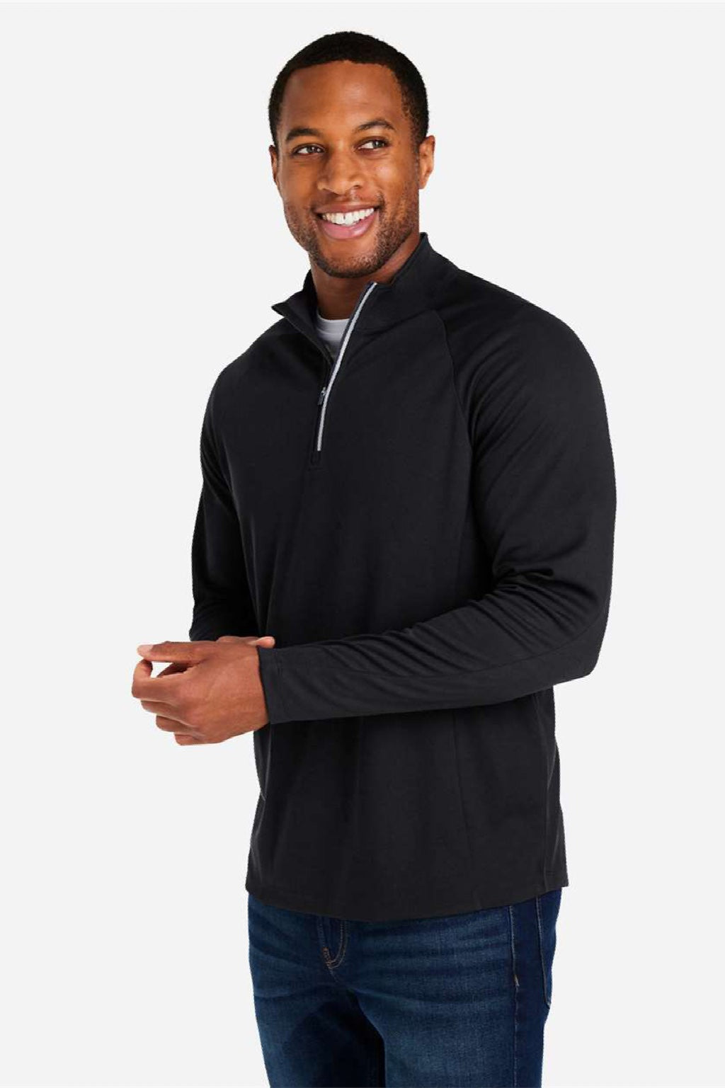 Core 365 CE418 Mens Origin Performance Pique 1/4 Zip Sweatshirt Black/Carbon Grey Model Side