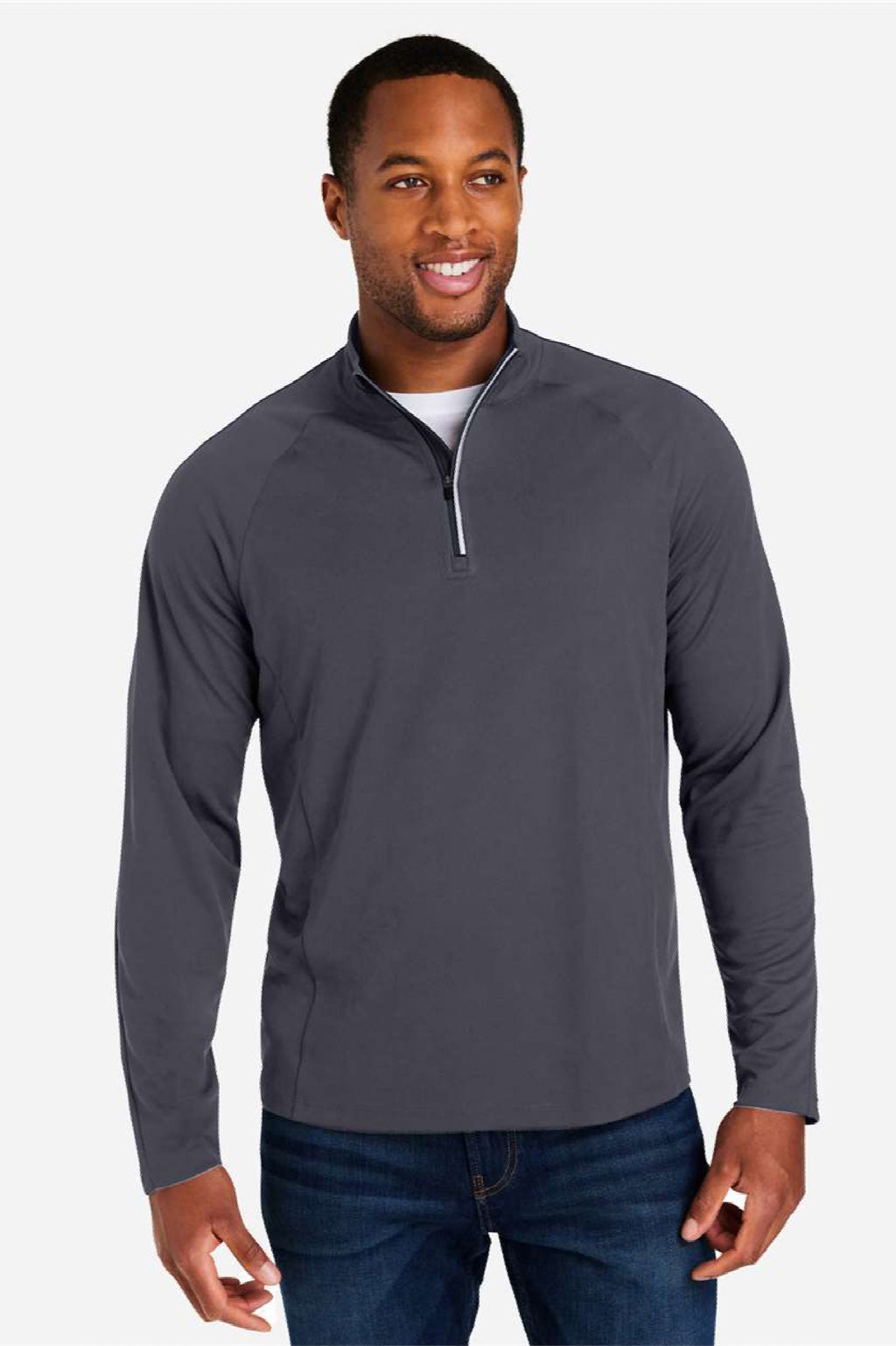 Core 365 CE418 Mens Origin Performance Pique 1/4 Zip Sweatshirt Carbon Grey/Black Model Front