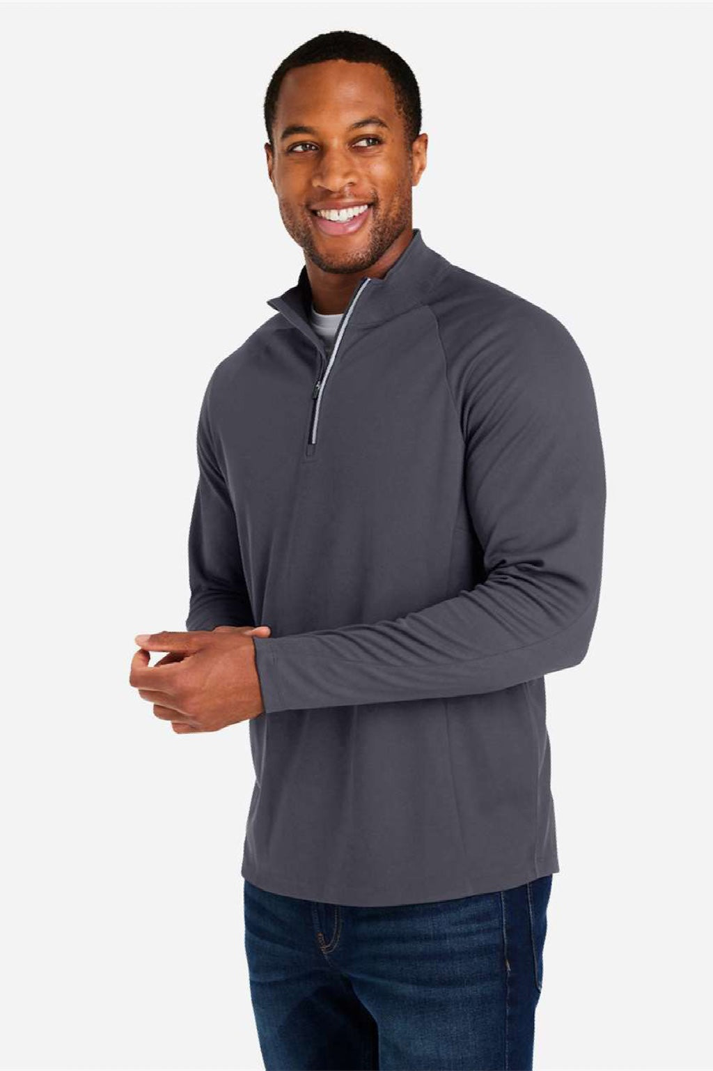 Core 365 CE418 Mens Origin Performance Pique 1/4 Zip Sweatshirt Carbon Grey/Black Model Side