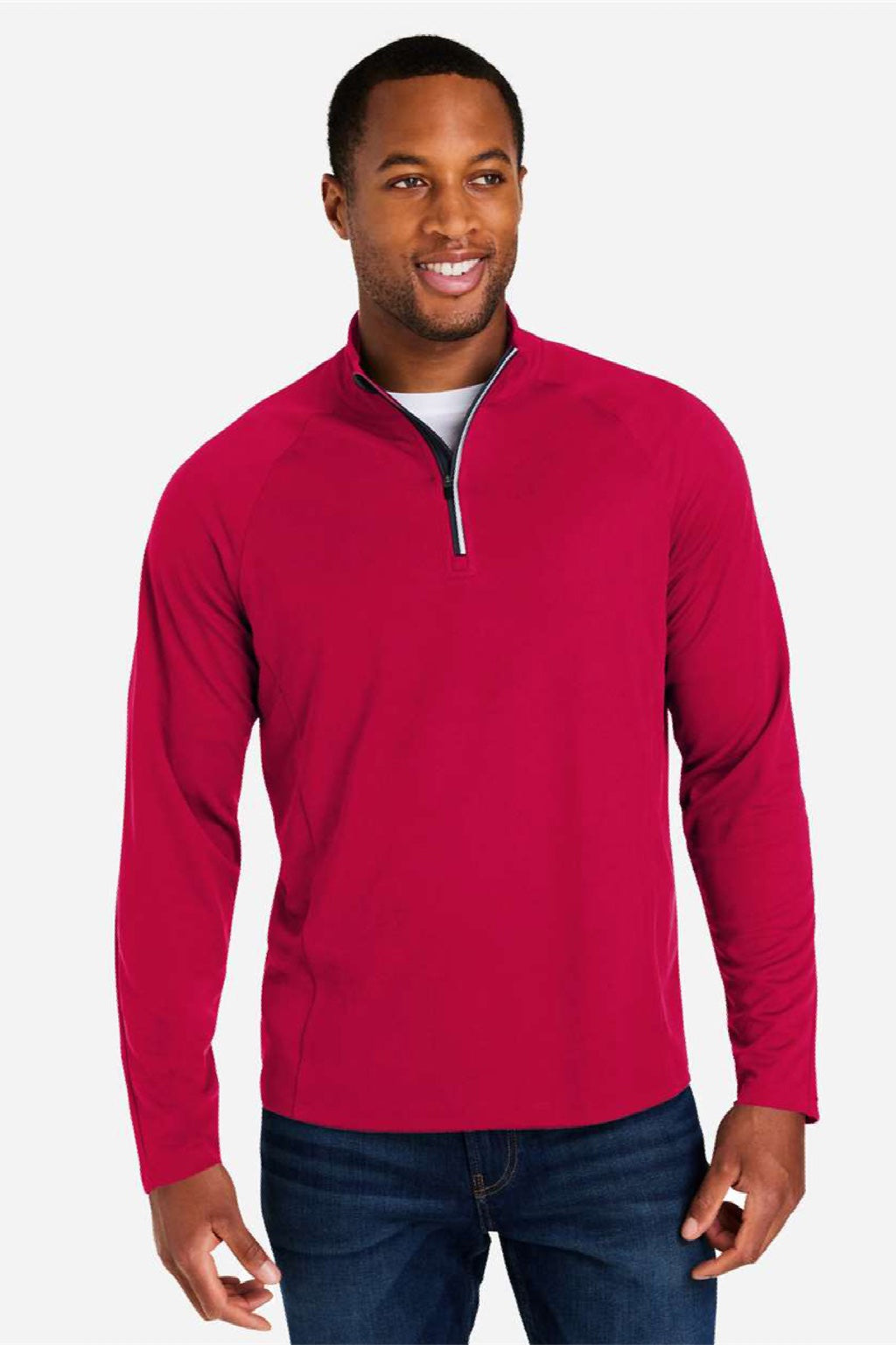 Core 365 CE418 Mens Origin Performance Pique 1/4 Zip Sweatshirt Classic Red/Carbon Grey Model Front