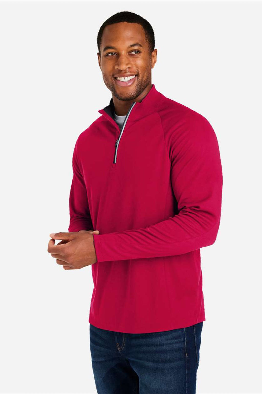 Core 365 CE418 Mens Origin Performance Pique 1/4 Zip Sweatshirt Classic Red/Carbon Grey Model Side