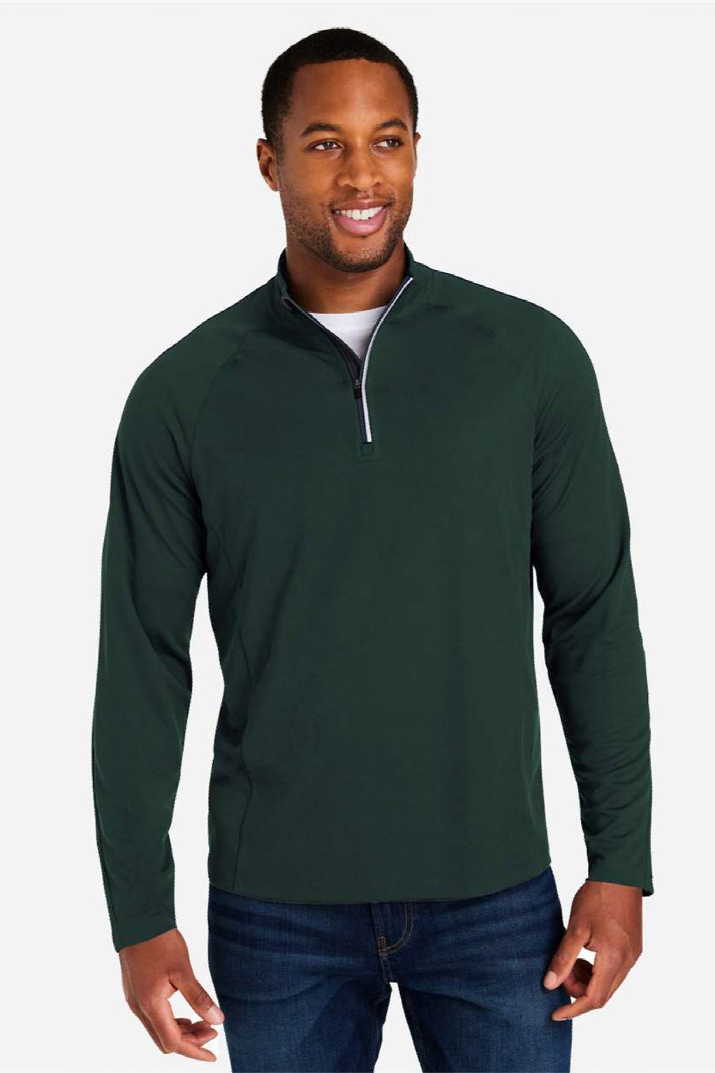 Core 365 CE418 Mens Origin Performance Pique 1/4 Zip Sweatshirt Forest Green/Carbon Grey Model Front