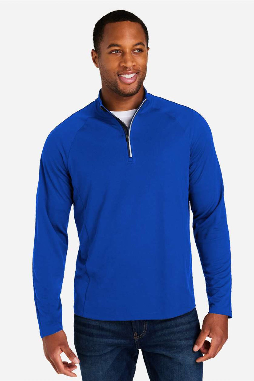 Core 365 CE418 Mens Origin Performance Pique 1/4 Zip Sweatshirt True Royal Blue/Carbon Grey Model Front