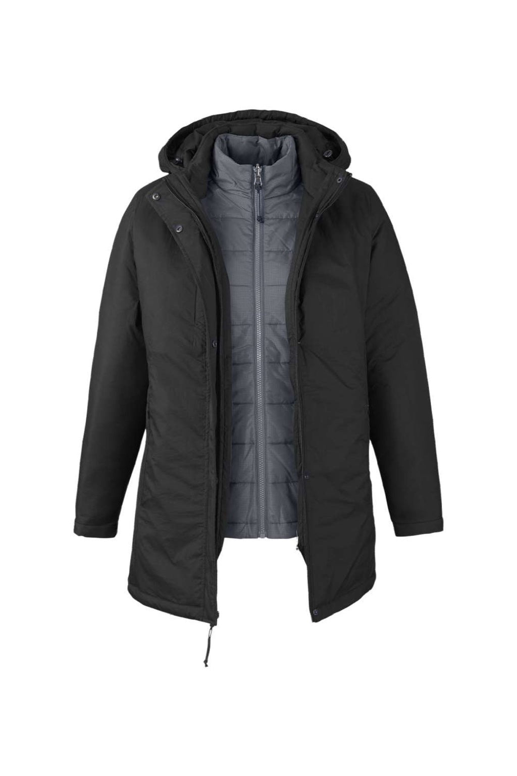 Core 365 CE725W Womens Inspire 3-in-1 Insulated Full Zip Hooded Jacket Black/Carbon Grey Flat Front