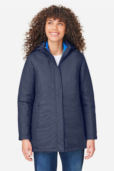 Core 365 CE725W Womens Inspire 3-in-1 Insulated Full Zip Hooded Jacket Classic Navy Blue/True Royal Blue Model Front