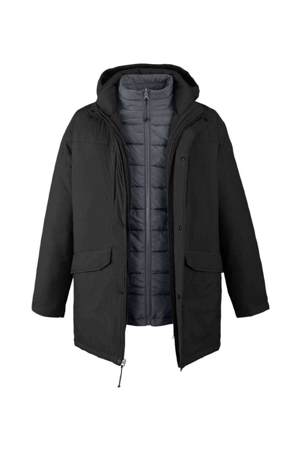 Core 365 CE725 Mens Inspire 3-in-1 Insulated Full Zip Hooded Jacket Black/Carbon Grey Flat Front