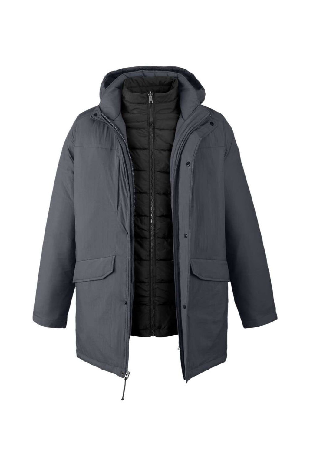 Core 365 CE725 Mens Inspire 3-in-1 Insulated Full Zip Hooded Jacket Carbon Grey/Black Flat Front