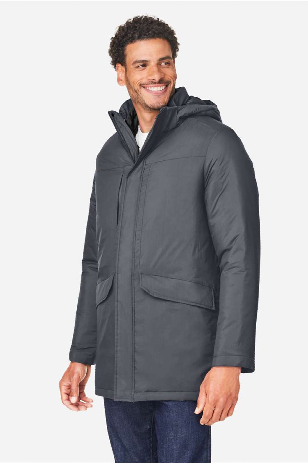 Core 365 CE725 Mens Inspire 3-in-1 Insulated Full Zip Hooded Jacket Carbon Grey/Black Model Side