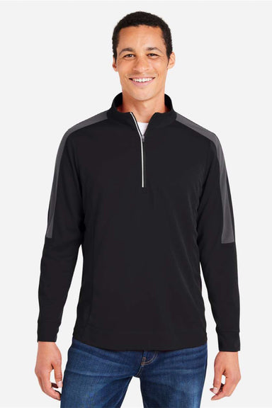 Core 365 CE404 Mens Market Snag Resistant Mesh Colorblock 1/4 Zip Sweatshirt Black/Carbon Grey Model Front
