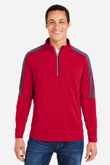 Core 365 CE404 Mens Market Snag Resistant Mesh Colorblock 1/4 Zip Sweatshirt Classic Red/Carbon Grey Model Front