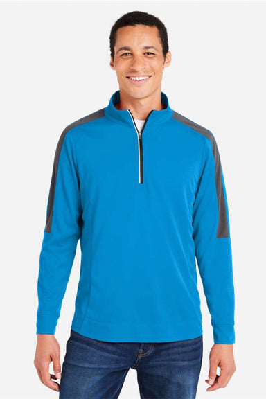 Core 365 CE404 Mens Market Snag Resistant Mesh Colorblock 1/4 Zip Sweatshirt Electric Blue/Carbon Grey Model Front