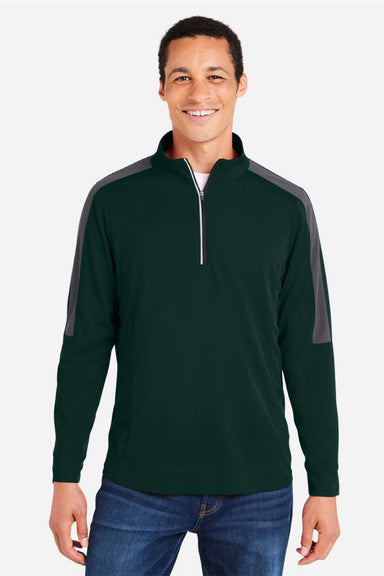 Core 365 CE404 Mens Market Snag Resistant Mesh Colorblock 1/4 Zip Sweatshirt Forest Green/Carbon Grey Model Front