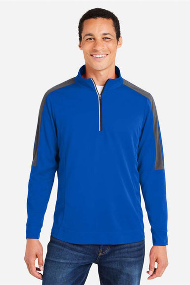 Core 365 CE404 Mens Market Snag Resistant Mesh Colorblock 1/4 Zip Sweatshirt True Royal Blue/Carbon Grey Model Front