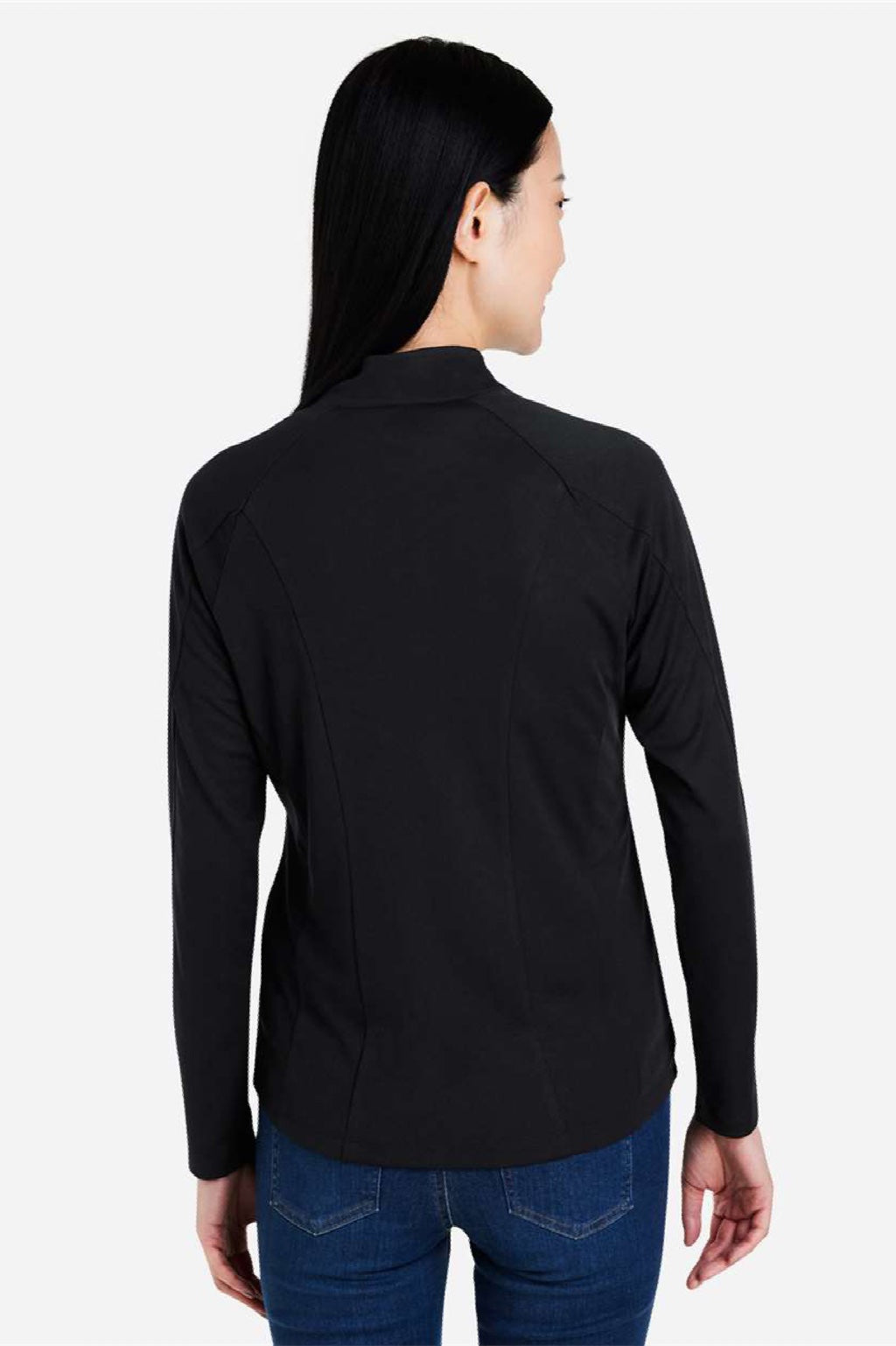 Core 365 CE418W Womens Origin Performance Pique 1/4 Zip Sweatshirt Black/Carbon Grey Model Back