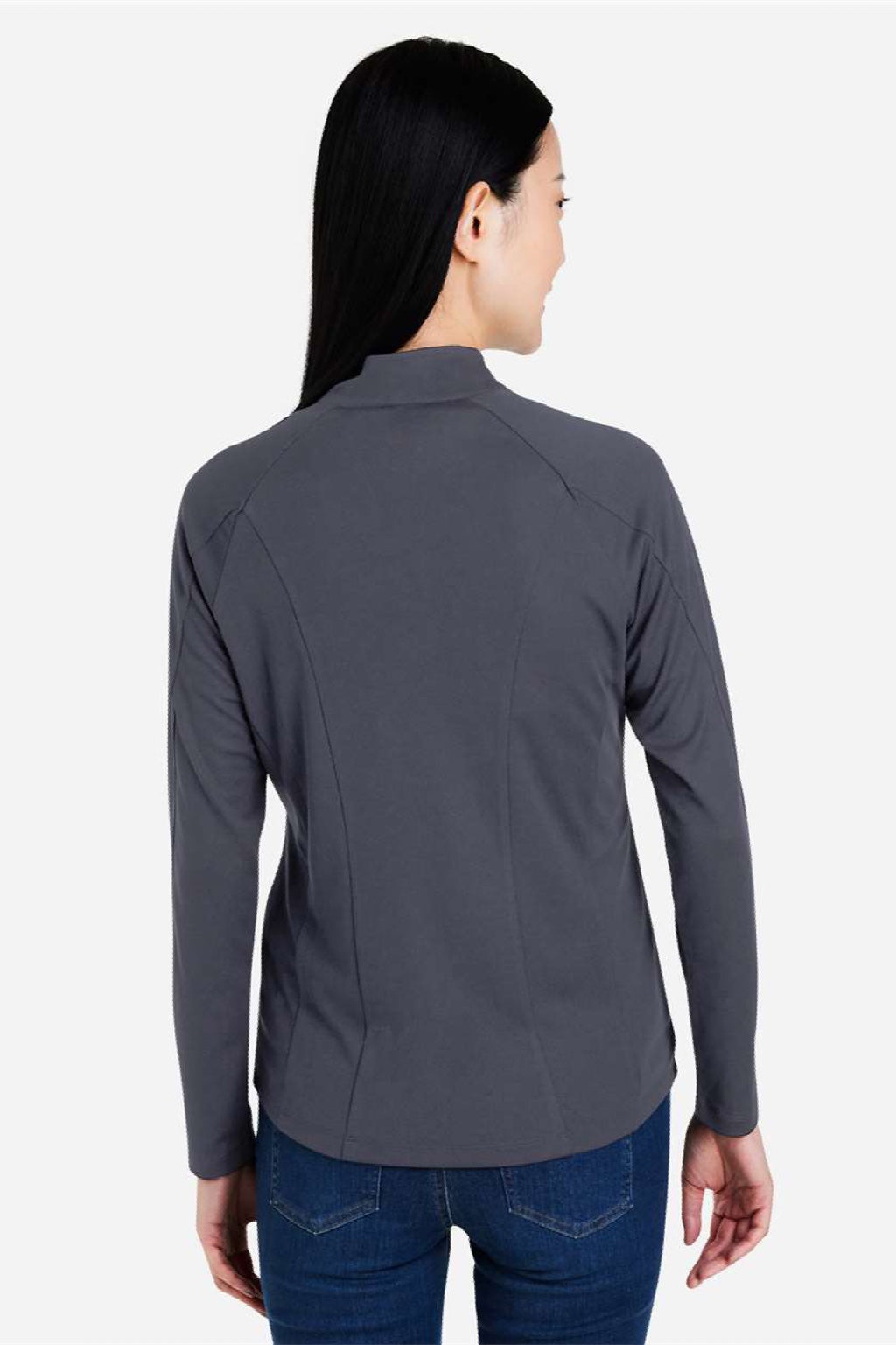 Core 365 CE418W Womens Origin Performance Pique 1/4 Zip Sweatshirt Carbon Grey/Black Model Back