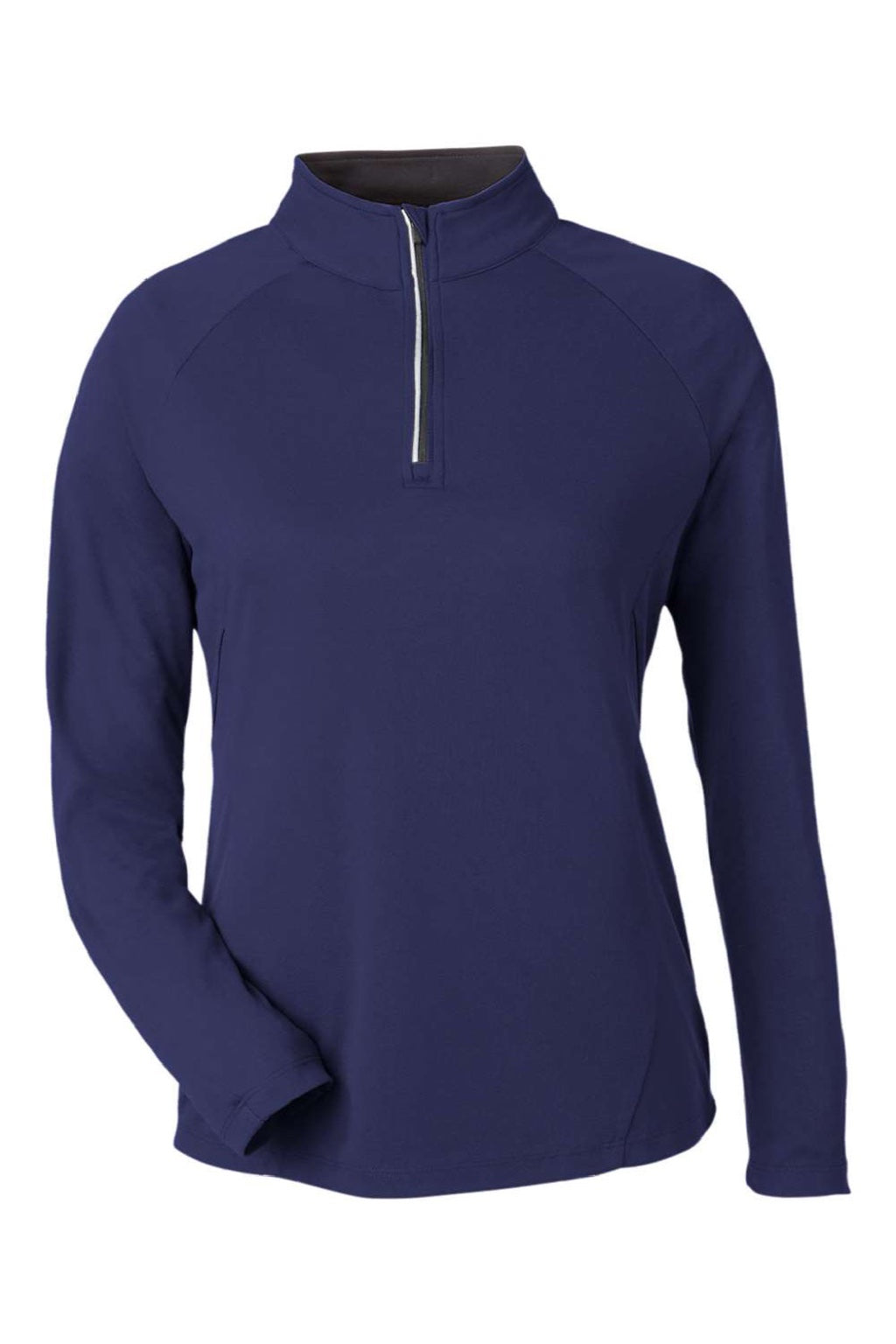 Core 365 CE418W Womens Origin Performance Pique 1/4 Zip Sweatshirt Heather Classic Navy Blue/Carbon Grey Flat Front