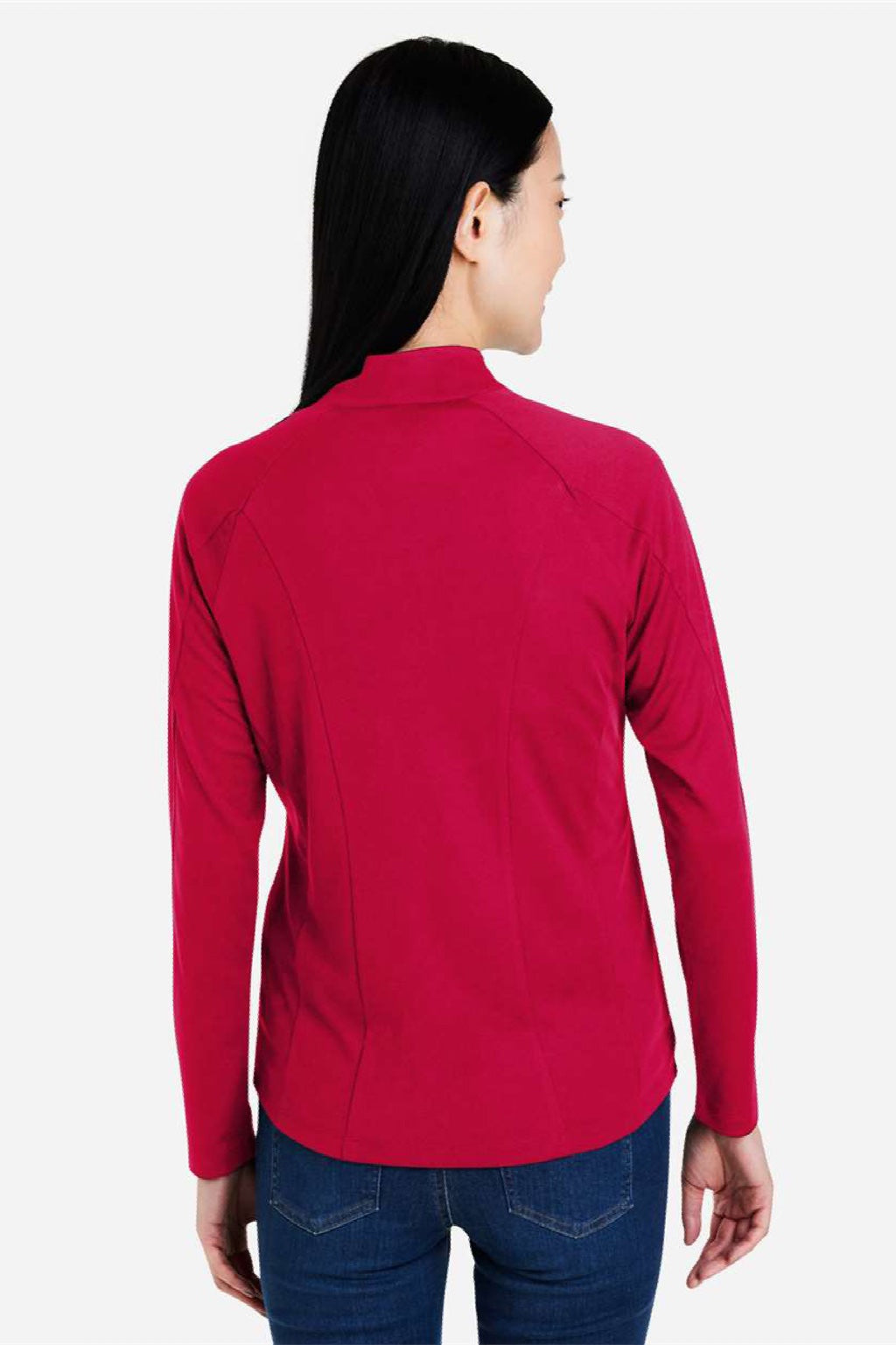 Core 365 CE418W Womens Origin Performance Pique 1/4 Zip Sweatshirt Classic Red/Carbon Grey Model Back