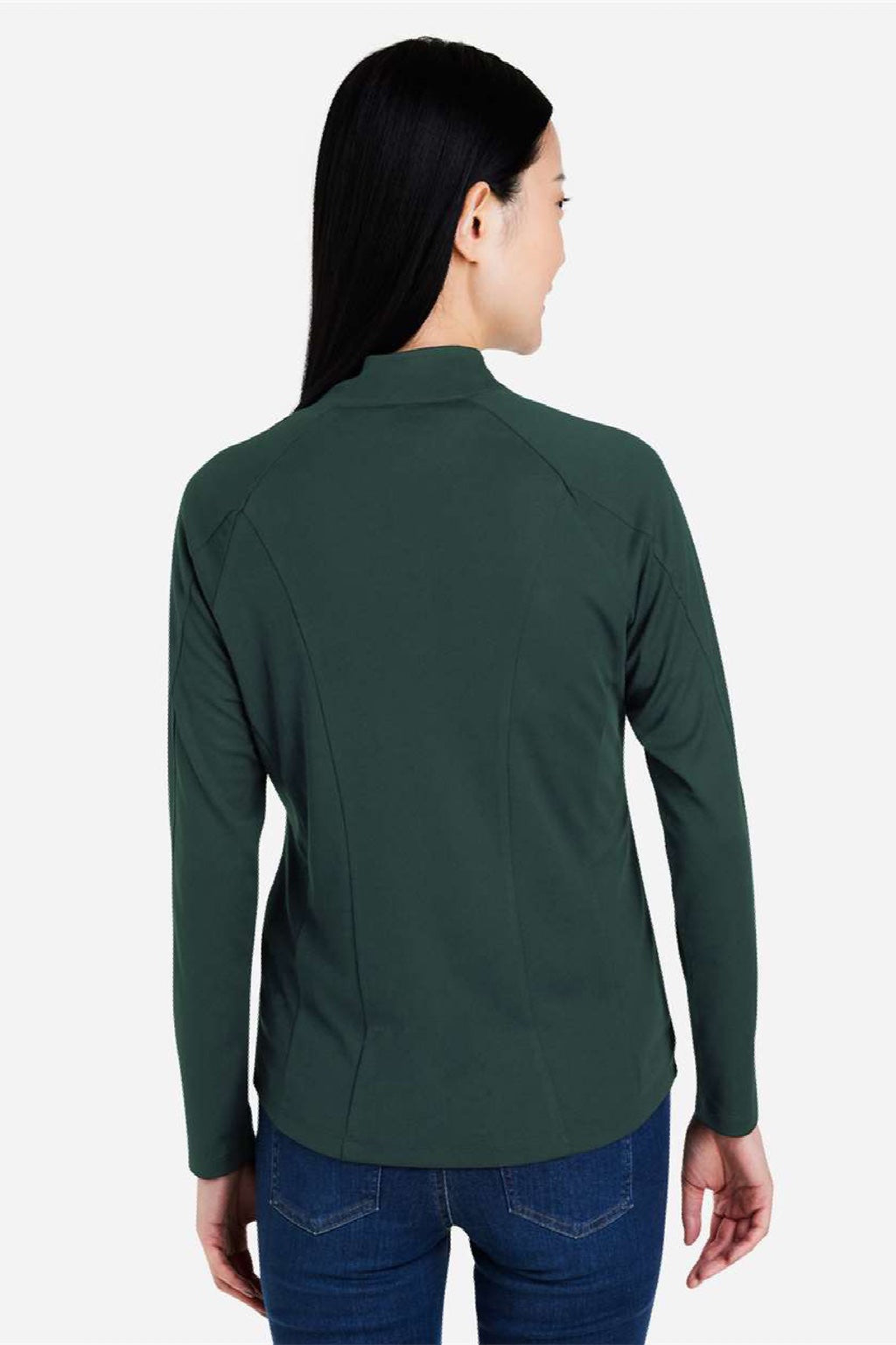 Core 365 CE418W Womens Origin Performance Pique 1/4 Zip Sweatshirt Forest Green/Carbon Grey Model Back
