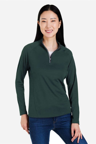 Core 365 CE418W Womens Origin Performance Pique 1/4 Zip Sweatshirt Forest Green/Carbon Grey Model Front