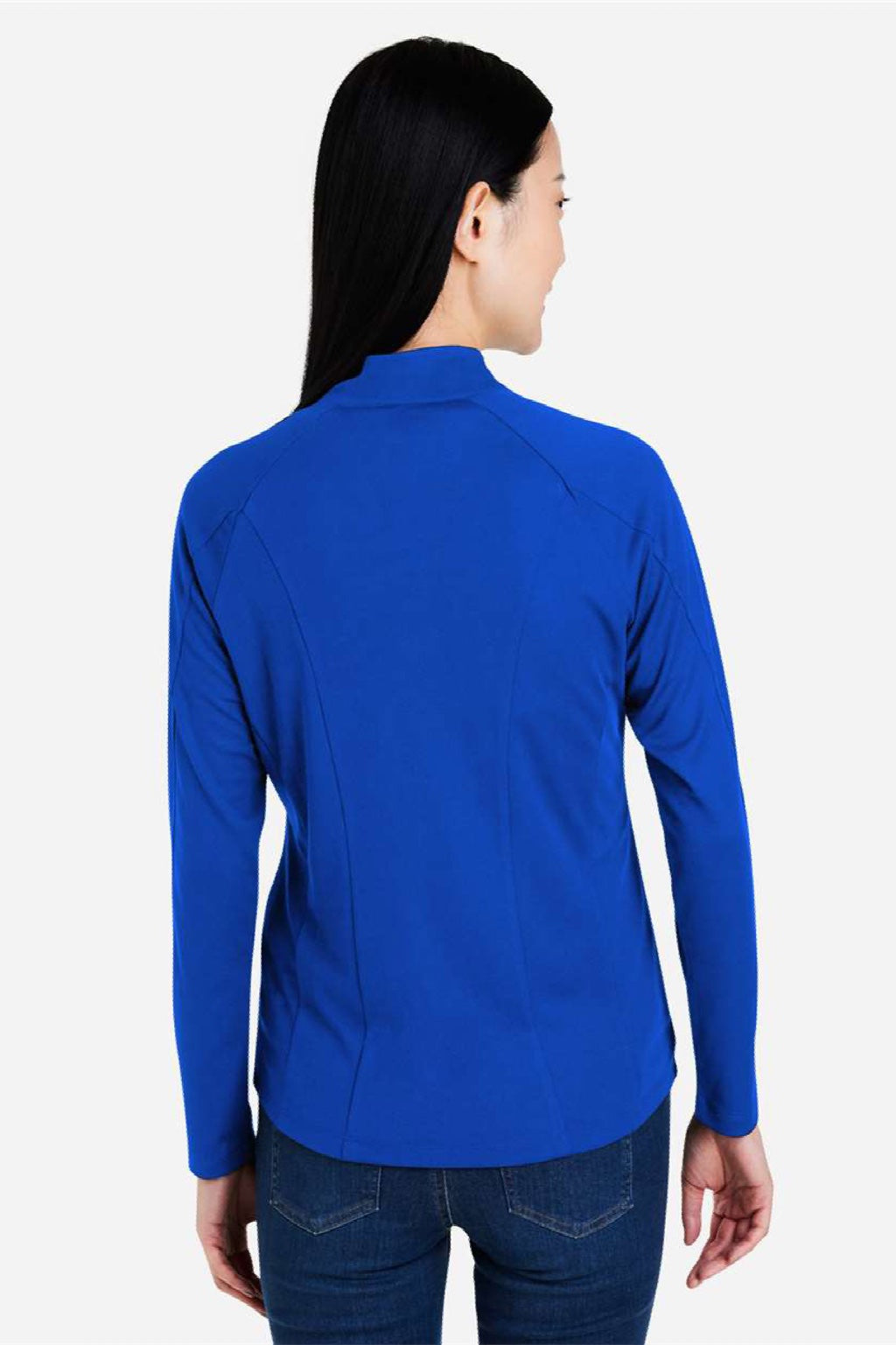 Core 365 CE418W Womens Origin Performance Pique 1/4 Zip Sweatshirt True Royal Blue/Carbon Grey Model Back
