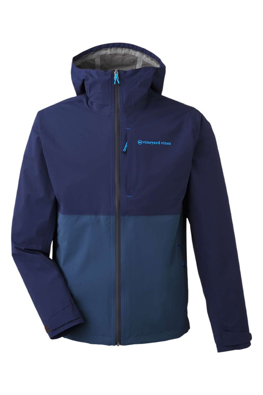 Vineyard Vines O001647 Mens On The Go Packable Full Zip Hooded Rain Jacket Navy Blue Blazer Flat Front