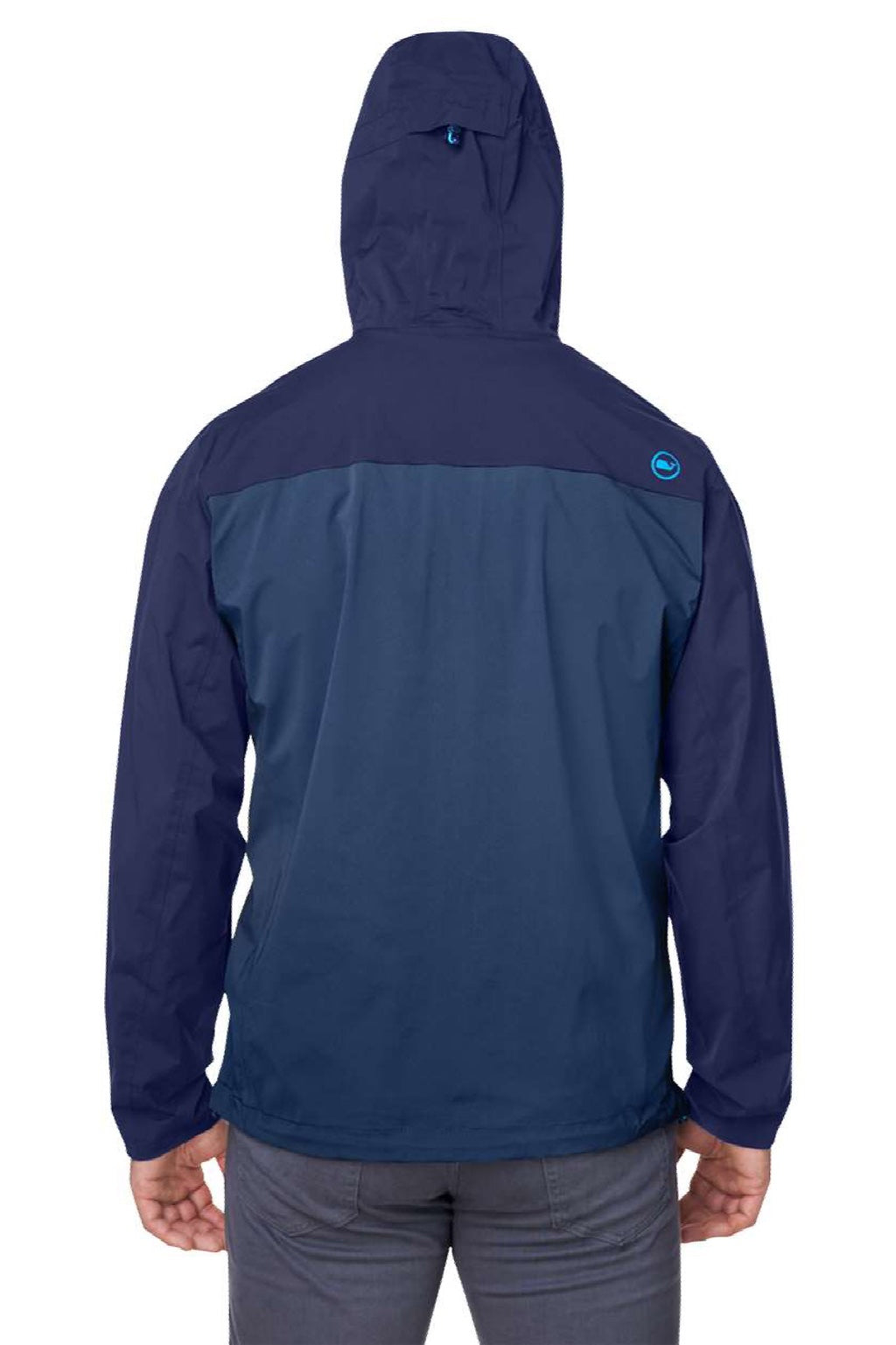 Vineyard Vines O001647 Mens On The Go Packable Full Zip Hooded Rain Jacket Navy Blue Blazer Model Back