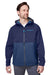 Vineyard Vines O001647 Mens On The Go Packable Full Zip Hooded Rain Jacket Navy Blue Blazer Model Front